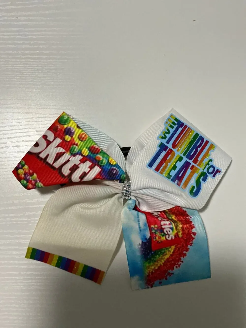 Skittles Will Tumble For Treats Candy Cheerleading Dance Gymnastics Hair Bow